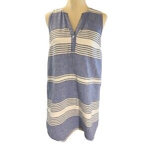 GAP Sleeveless A-Line Dress Women's Size Small Linen Blend Blue & White Stripes